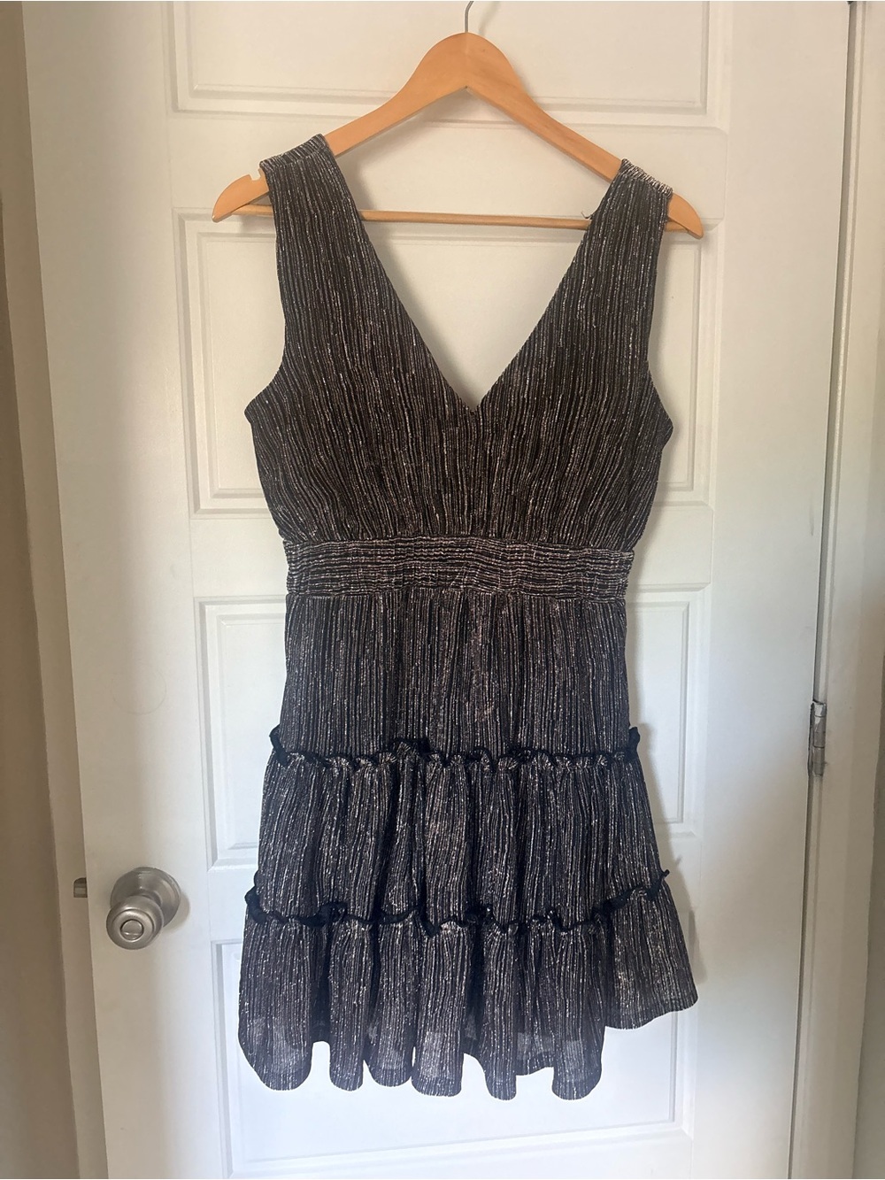 Tiered Metallic Mini Dress Dark Coquette Romantic Vintage inspired Ruffle Small - Picture 5 of 14